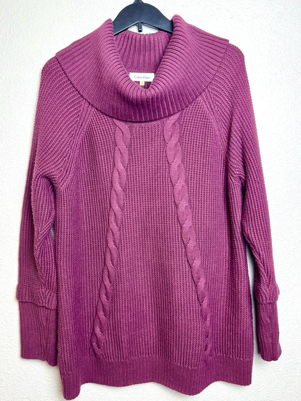 Calvin Klein burgundy cowl neck chunky sweater women’s size XL cable knit